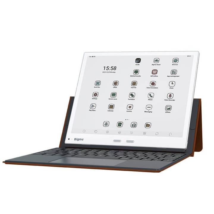 Bigme B10 de frente acoplado a la funda con teclado