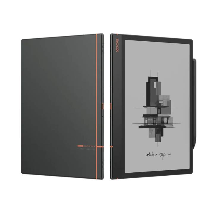 BOOX Note Air3 con la funda abierta, vista de lado
