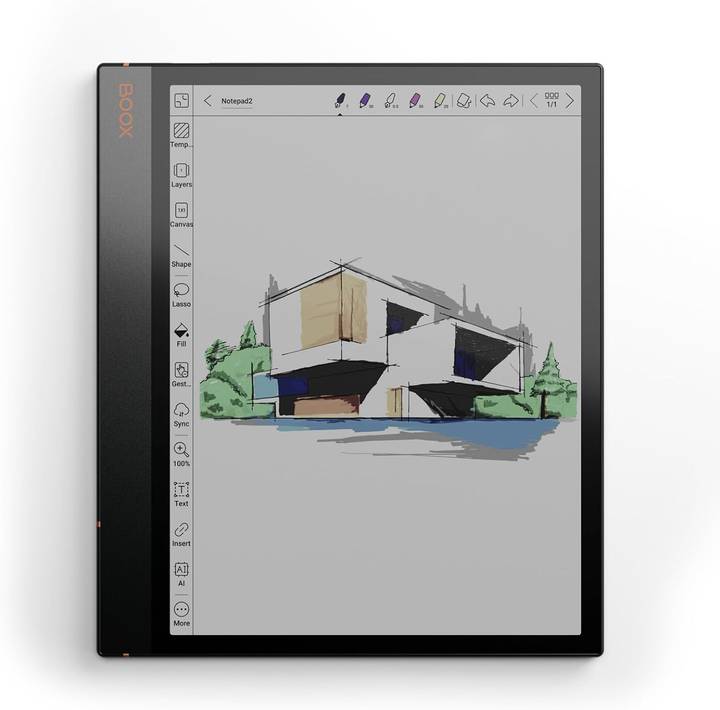 BOOX Note Air3 C con un dibujo en color en la app de notas