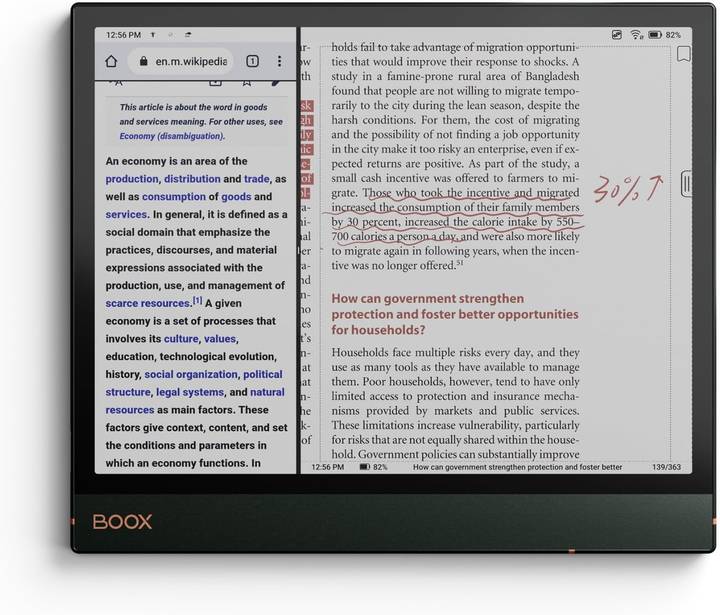 BOOX Note Air3 C mostrando una página web con anotaciones a mano