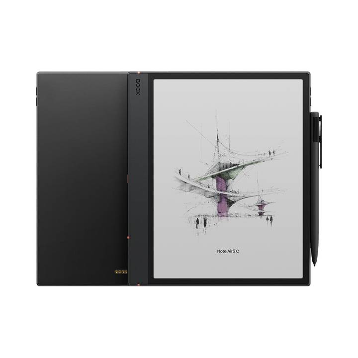 BOOX Note Air5 C junto a su funda magnética, con el lápiz